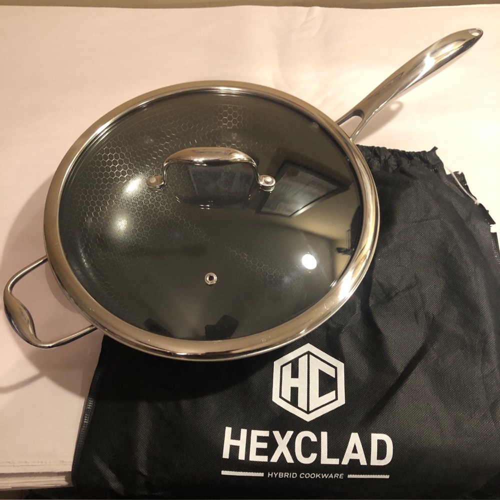 HexClad Hybrid Nonstick 12-Inch Wok Cookware with 12 inch Lid